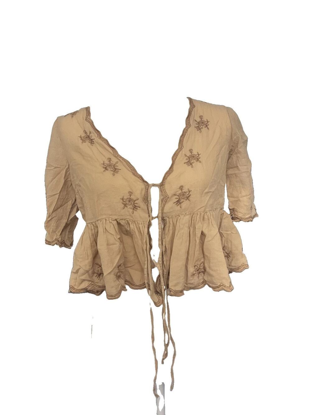 Women's American Eagle Size XS Brown Cropped Cardigan Boho Western Tie Pull On